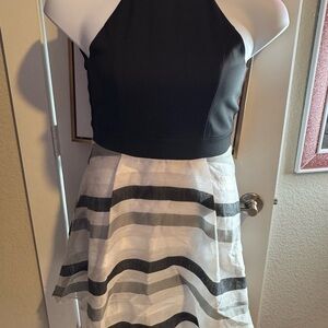 Black and White Striped Halter Dress